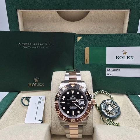 PAPERS 2019 Rolex GMT-Master II Rootbeer 40mm 126711CHNR Two-Tone Rose Gold BOX