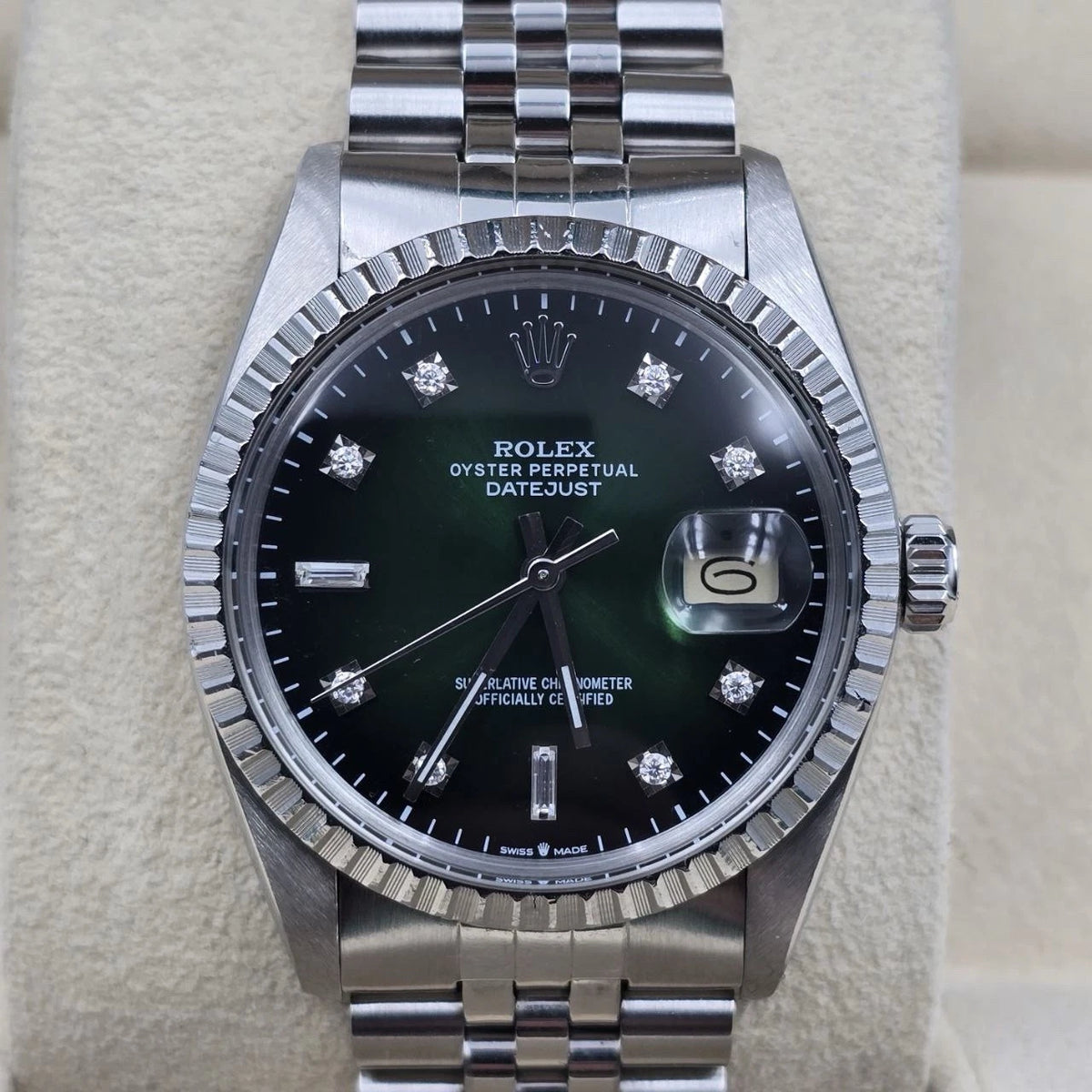 Rolex Datejust Automatic Green Vignette Diamond Dial Jubilee 36mm Watch 16030