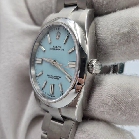 NEW STICKERED 2021 PAPERS Rolex Oyster Perpetual 41mm Tiffany Blue 124300 BOX