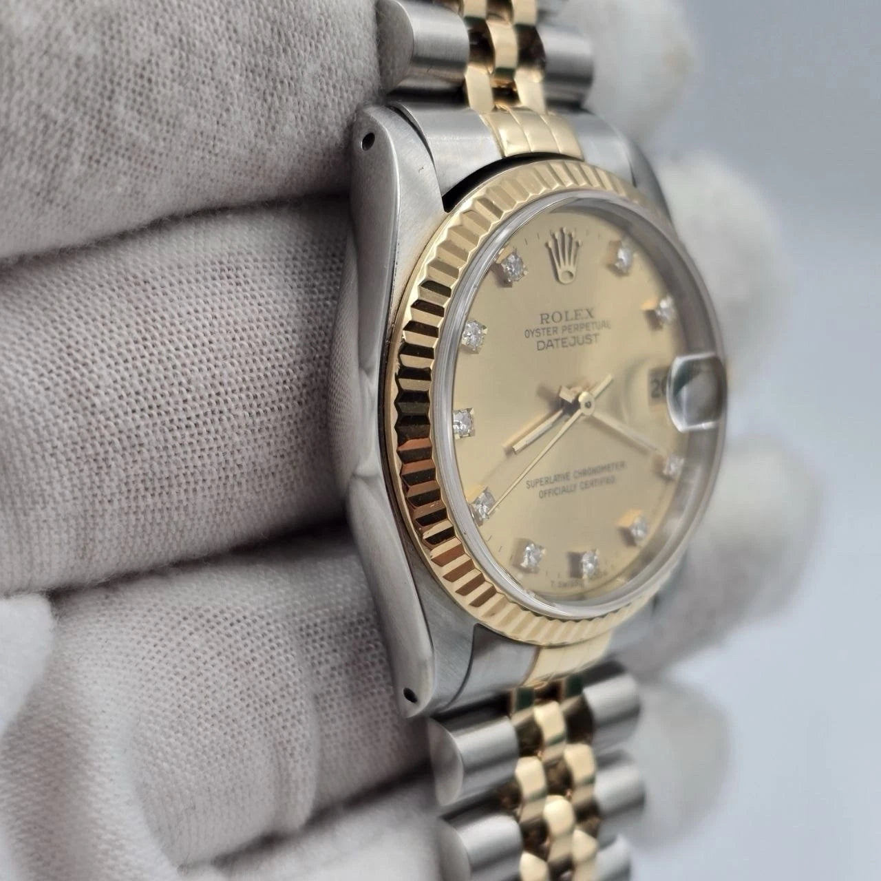 Rolex Datejust Midsize Champagne Diamond Dial Two-Tone Gold 31mm 68273 Watch