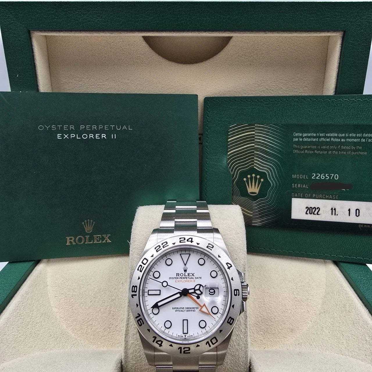2022 PAPERS Rolex Explorer II 42mm 226570 Stainless Steel Polar White Dial BOX