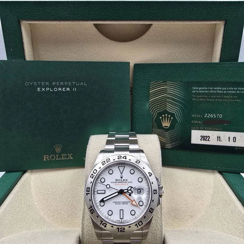 2022 PAPERS Rolex Explorer II 42mm 226570 Stainless Steel Polar White Dial BOX