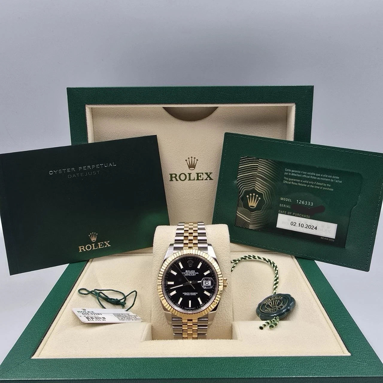 PAPERS 2024 Rolex DateJust 41mm Two Tone Black Index Dial Jubilee 126333 BOX
