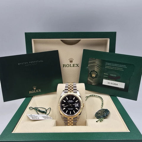 PAPERS 2024 Rolex DateJust 41mm Two Tone Black Index Dial Jubilee 126333 BOX