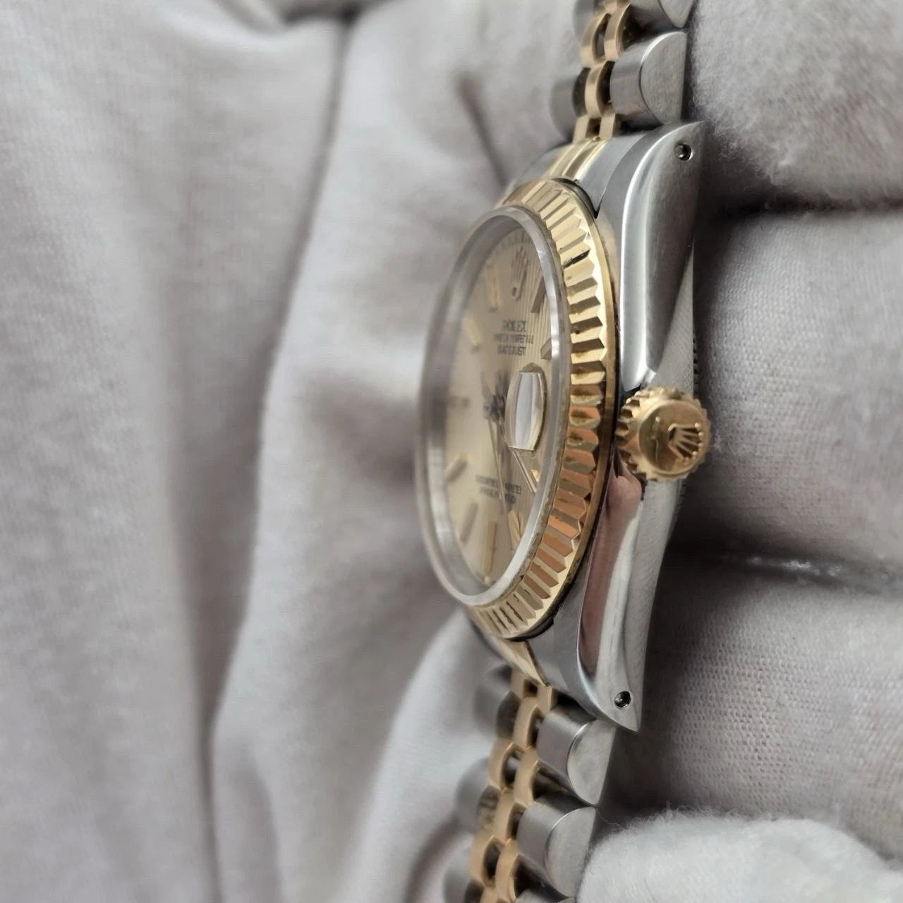 PAPERS Rolex Datejust Midsize Champagne Tapestry Dial Two-Tone 31mm 68273 Watch