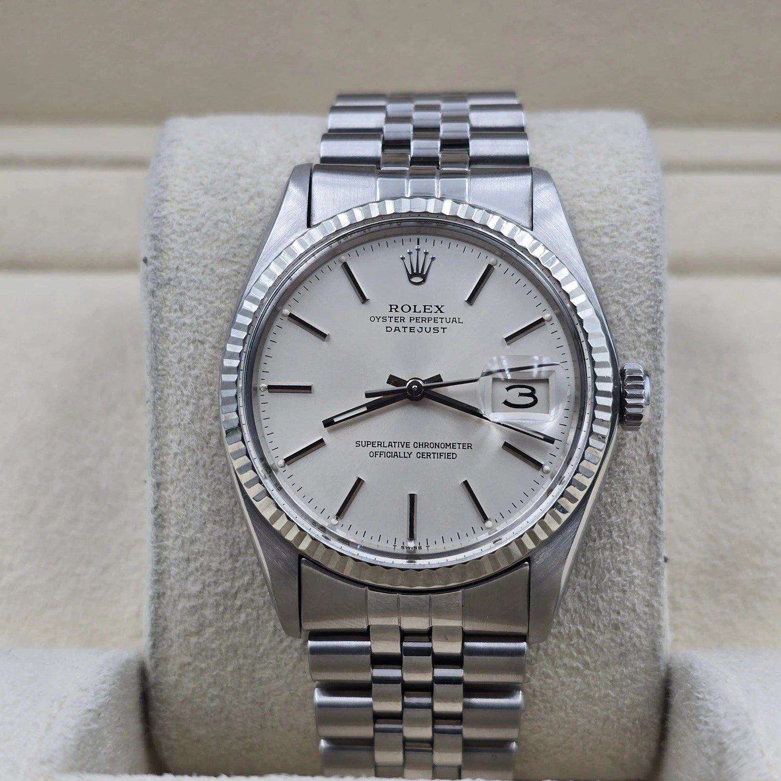 2015 RSC Rolex Datejust 36mm Oyster Perpetual White Gold Steel Silver Dial 16014