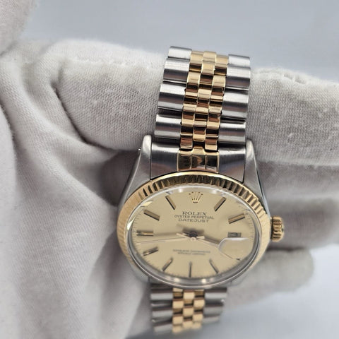 PAPERS Rolex Datejust Champagne Two-Tone Yellow Gold Jubilee 16013 36mm Watch
