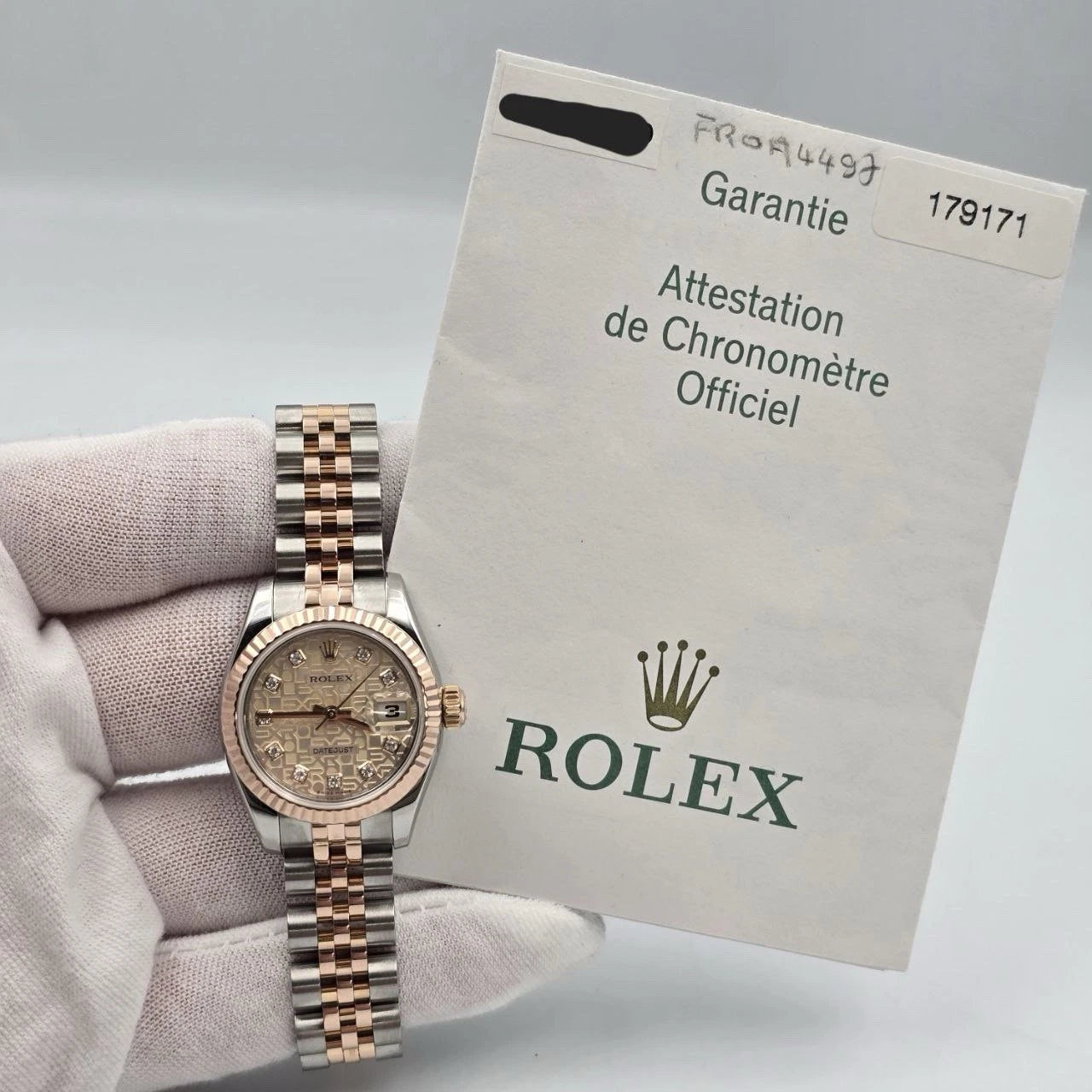 PAPERS 2006 Rolex Lady-Datejust 179171 18K Rose Gold Pink Computer Diamond Dial