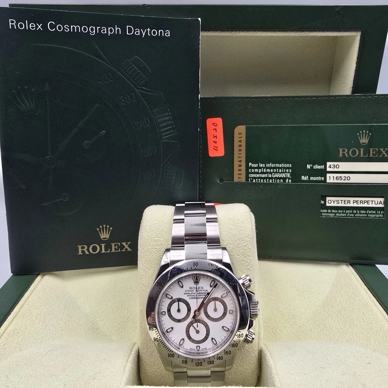 2011 PAPERS Rolex Cosmograph Daytona 116520 White APH Fat Buckle Steel 40mm BOX