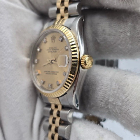 PAPERS Rolex Datejust Midsize Champagne Diamond Dial Two-Tone 31mm 68273 Watch