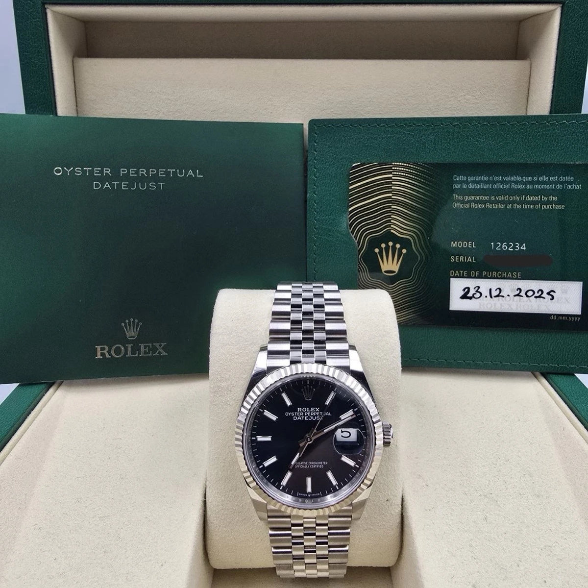 2025 PAPERS Rolex Datejust 36mm Blue Dial Fluted Steel Jubilee 126234 BOX