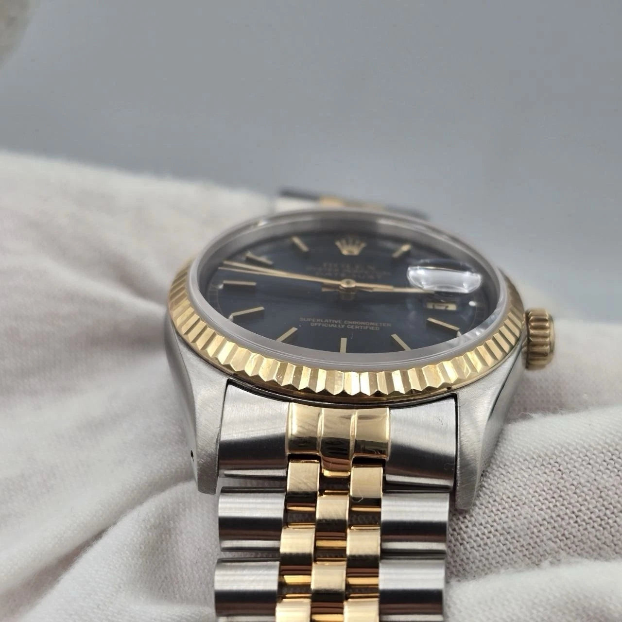 Rolex Datejust 36mm Blue Stick Dial Two Tone 18K Yellow Gold Jubilee 16233