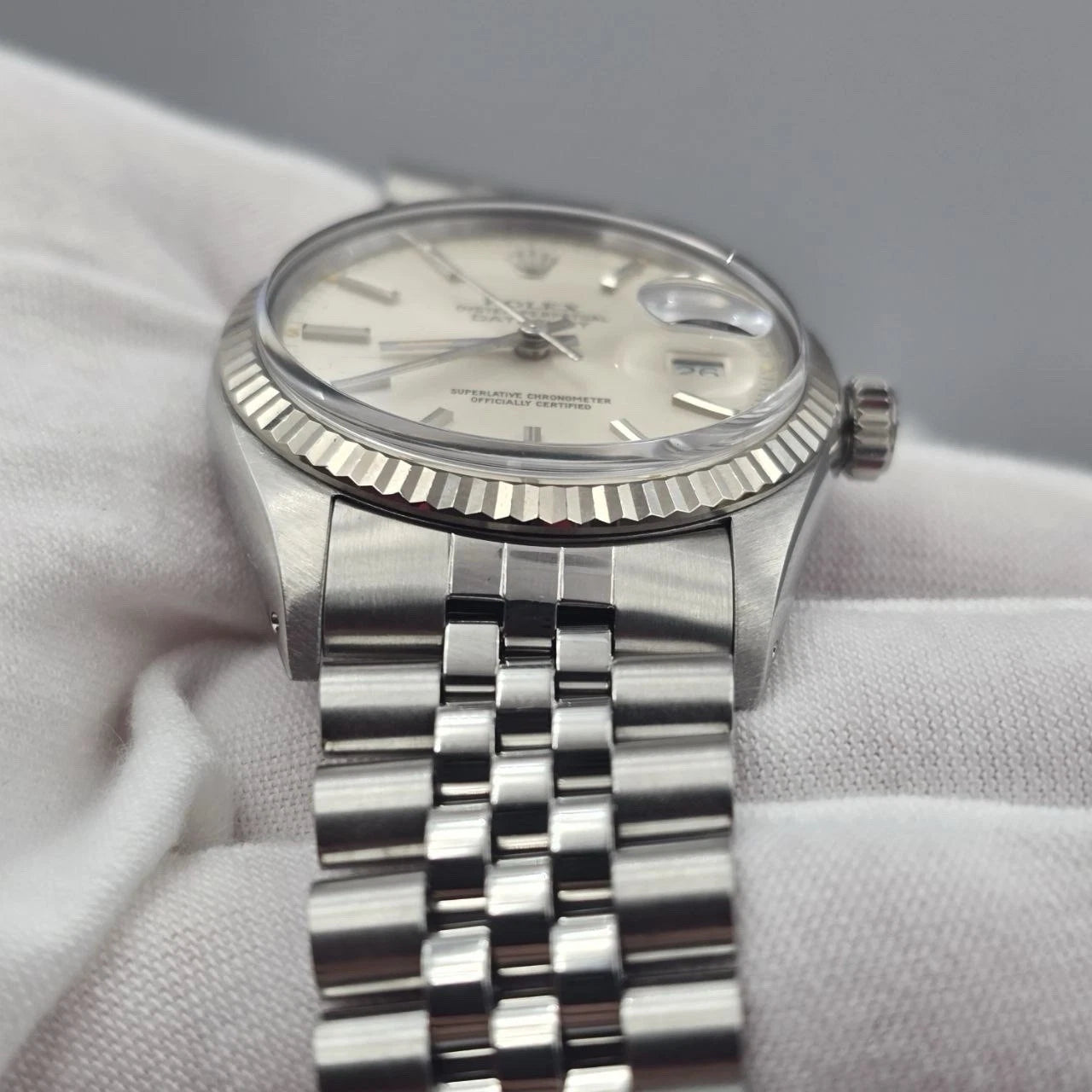 Rolex Datejust 36mm Oyster Perpetual 18k White Gold Steel Silver Dial 16014
