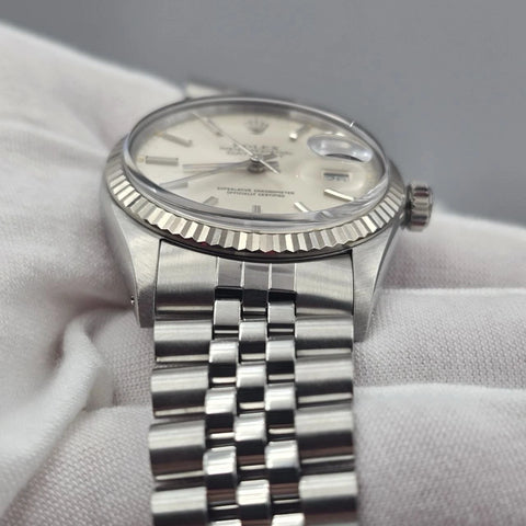 Rolex Datejust 36mm Oyster Perpetual 18k White Gold Steel Silver Dial 16014