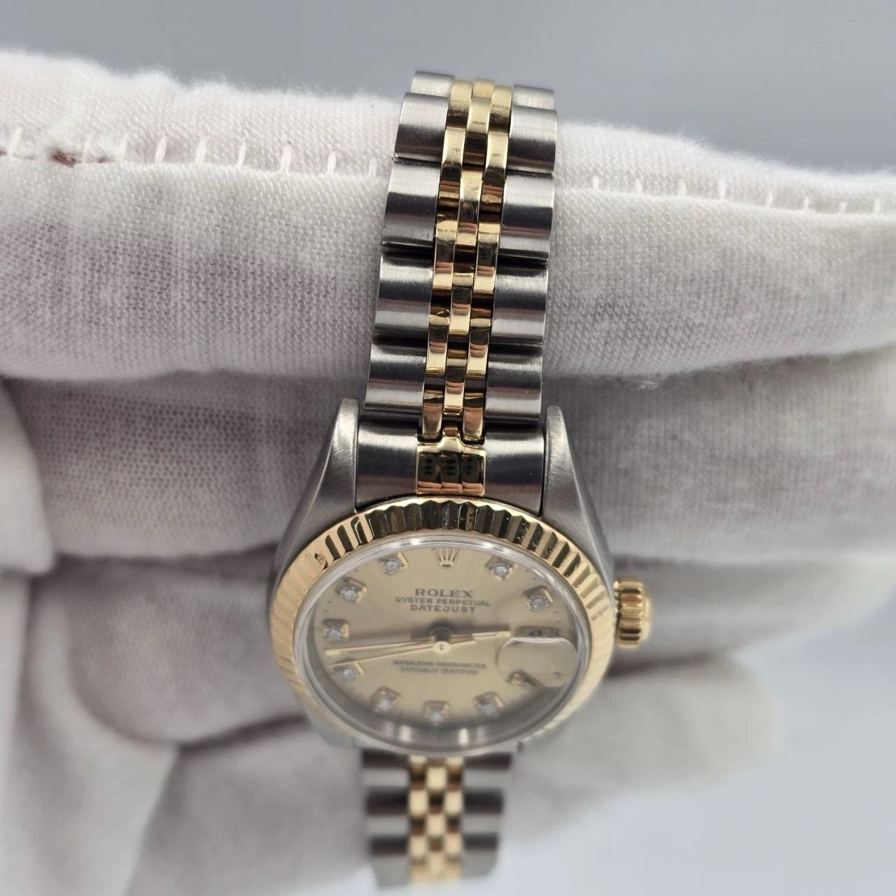 Rolex Datejust 79173 Two Tone Jubilee Champagne Diamond Dial 26mm Watch