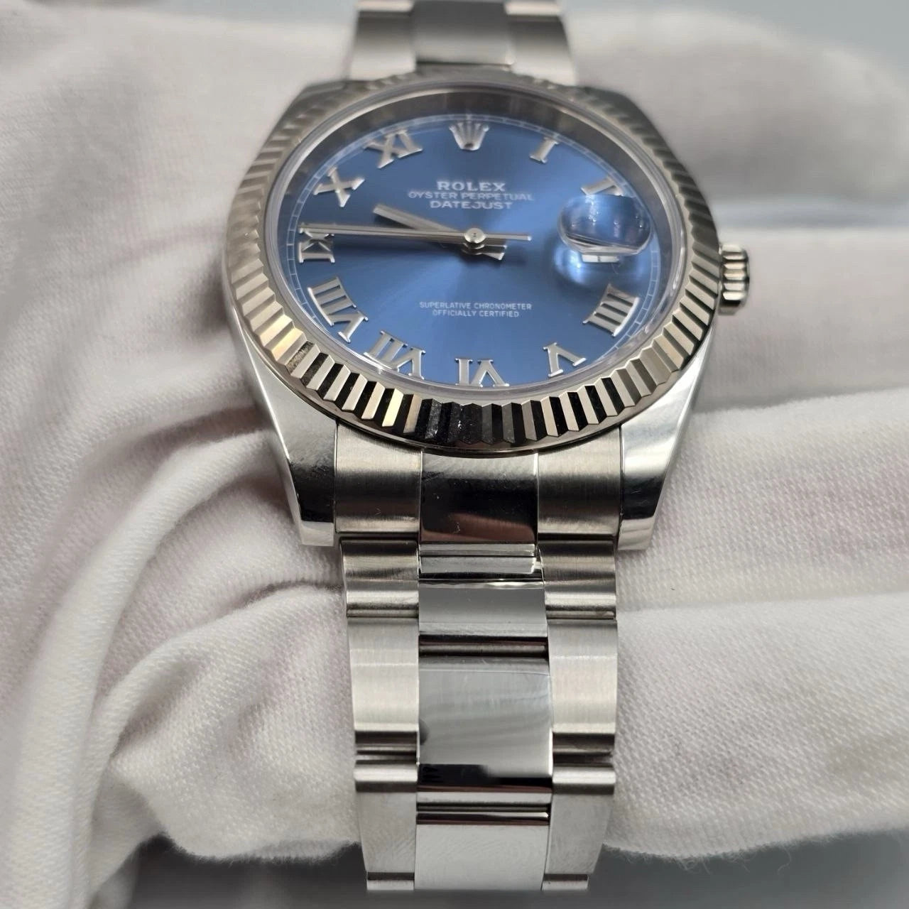 2024 PAPERS Rolex Datejust 126334 Steel Oyster Azzurro Blue Roman Dial 41mm BOX