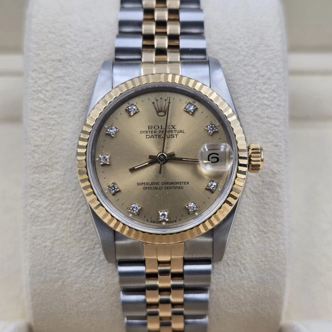 PAPERS Rolex Datejust Midsize Champagne Diamond Dial Two-Tone 31mm 68273 Watch