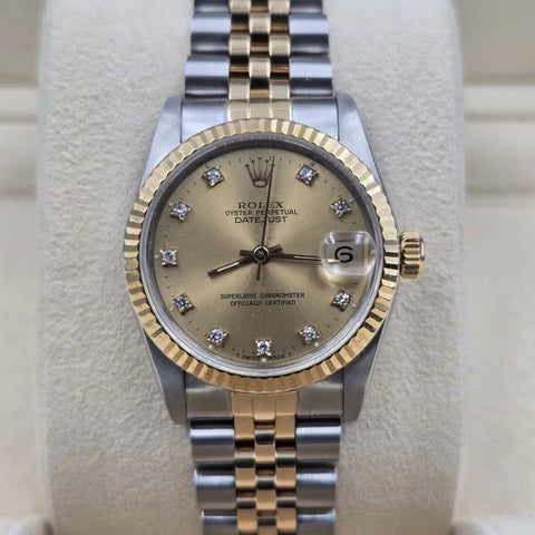 PAPERS Rolex Datejust Midsize Champagne Diamond Dial Two-Tone 31mm 68273 Watch