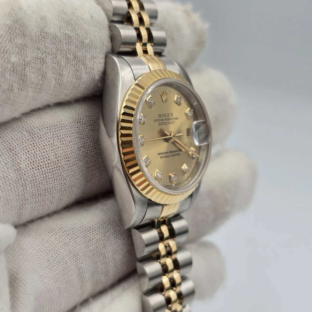 Rolex Lady Datejust 26mm Yellow Gold Steel Factory Champagne Diamond Dial 69173