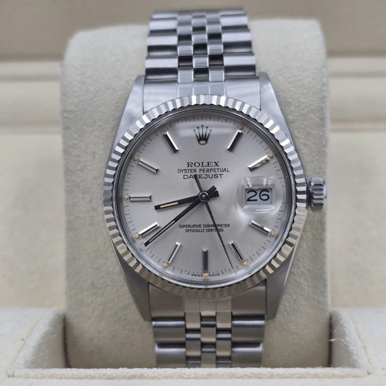 Rolex Datejust 36mm Oyster Perpetual 18k White Gold Steel Silver Dial 16014