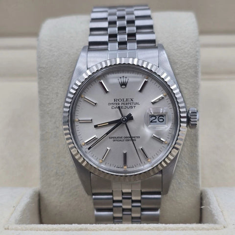 Rolex Datejust 36mm Oyster Perpetual 18k White Gold Steel Silver Dial 16014