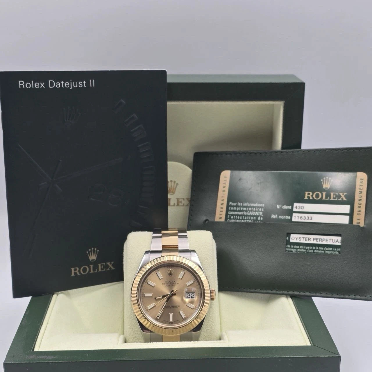 PAPERS Rolex Datejust II 41mm 116333 Two Tone 18K Gold Steel Champagne Dial BOX
