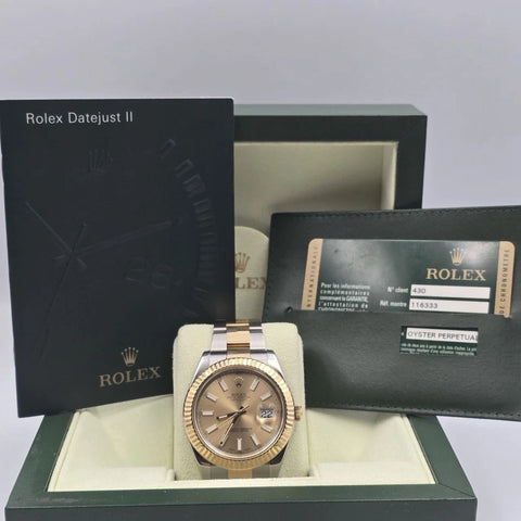 PAPERS Rolex Datejust II 41mm 116333 Two Tone 18K Gold Steel Champagne Dial BOX