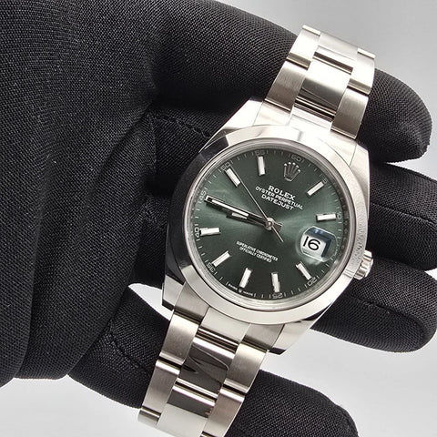 NEW 2025 Rolex Datejust 41mm Mint Green Steel Smooth Bezel Oyster 126300 UNWORN