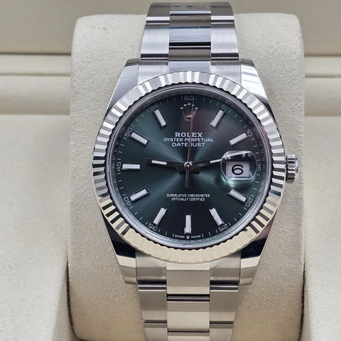 NEW 2025 Rolex Datejust 41mm 126334 Oyster Mint Green Dial Fluted Bezel UNWORN