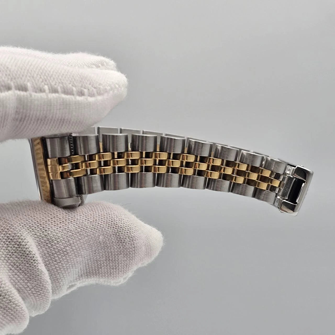 Rolex Lady Datejust 18K Gold Steel NO HOLES 26mm Champagne Diamond Dial 69173