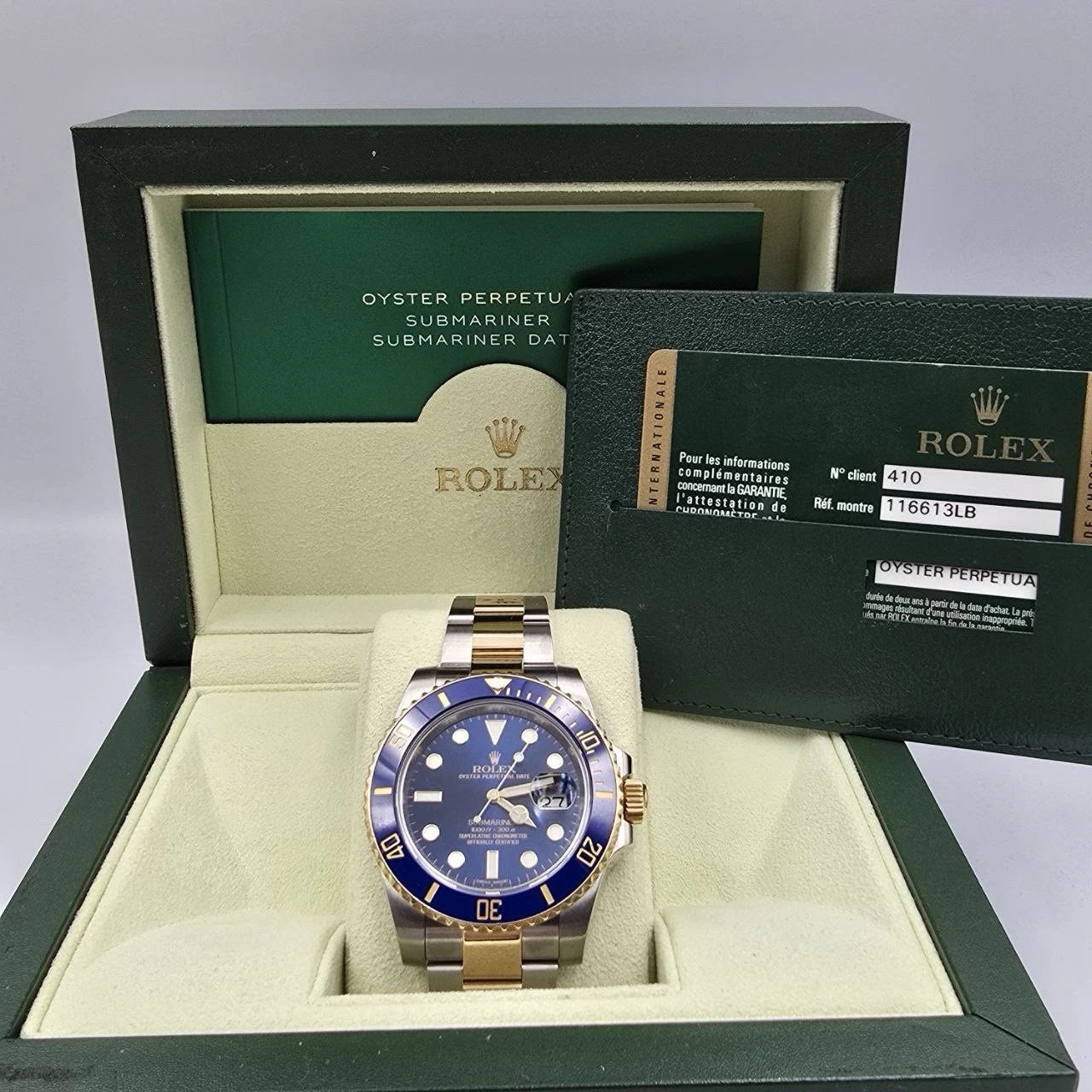 2013 PAPERS Rolex Submariner Date 18K Gold Steel Blue Dial 40mm 116613LB BOX