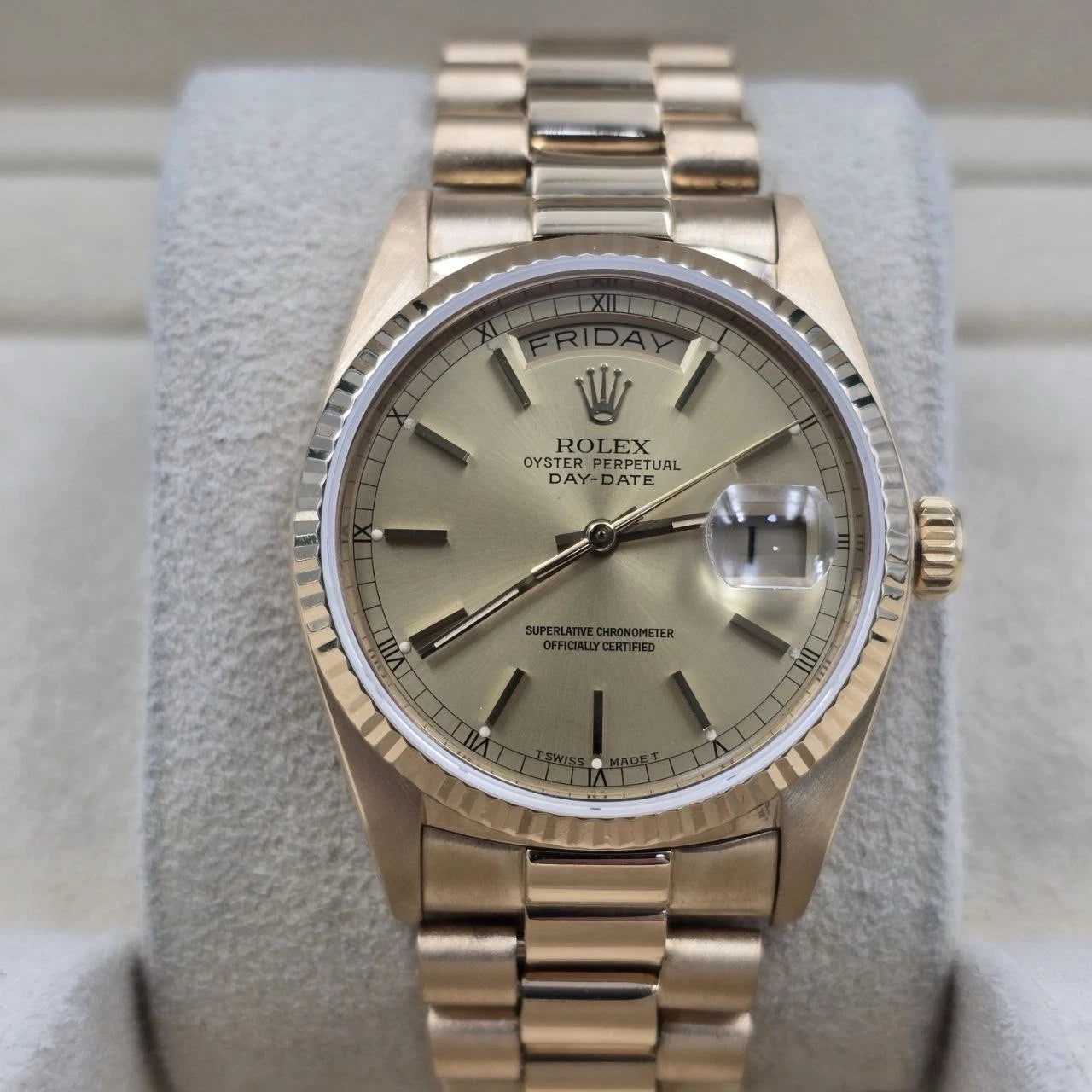 Rolex Day-Date 18038 President 18k Gold Champagne Dial 36mm Watch