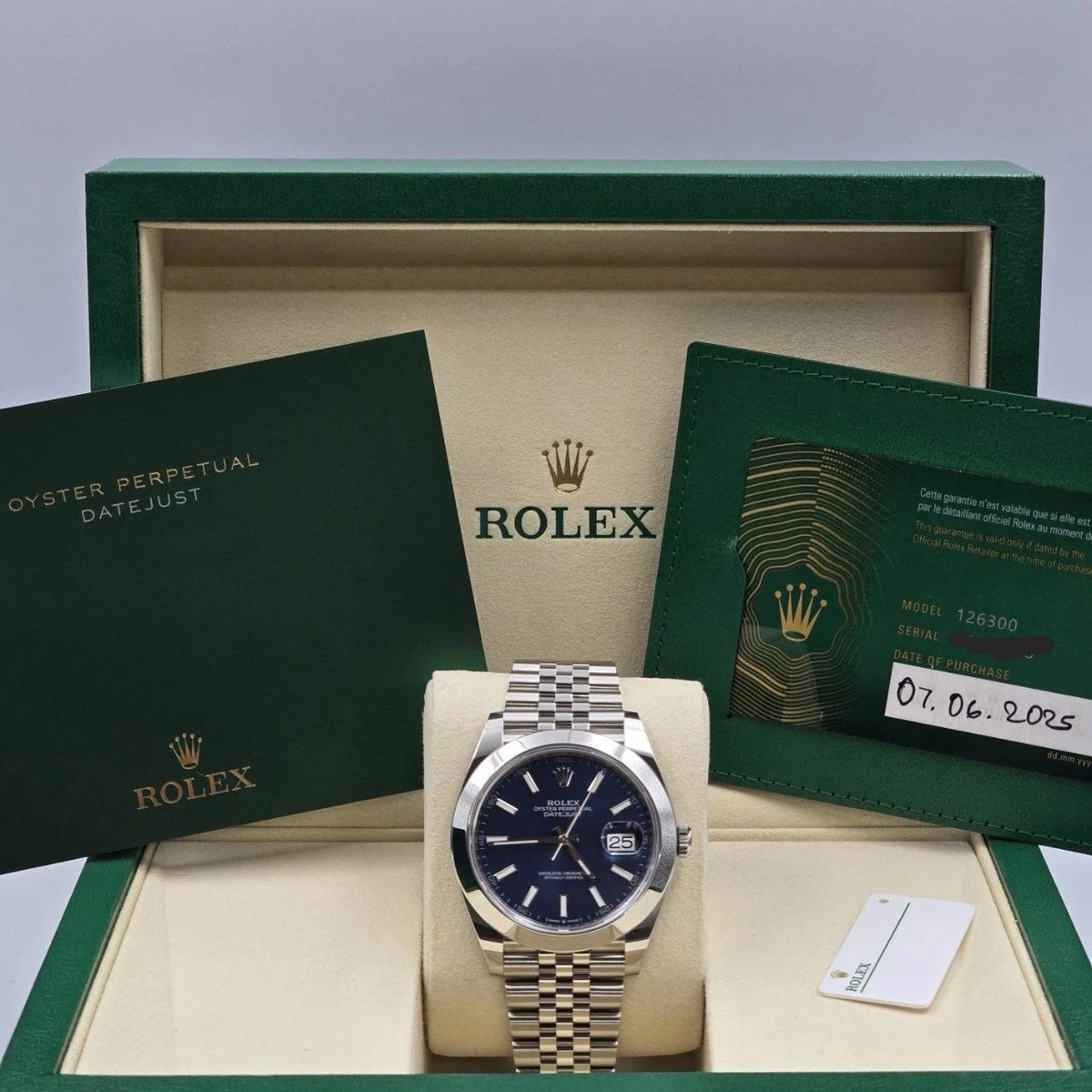 NEW 2025 Rolex Datejust 41mm Blue Stick Steel Smooth Bezel Jubilee 126300 UNWORN