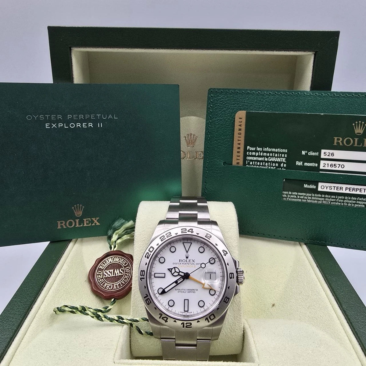 2012 PAPERS Rolex Explorer II Stainless Steel White Orange 42mm Watch 216570 BOX
