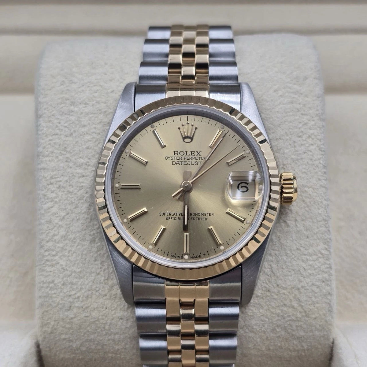 PAPERS MINT Rolex Datejust Ladies 31mm 18k Two Tone 68273 Champagne Dial Watch