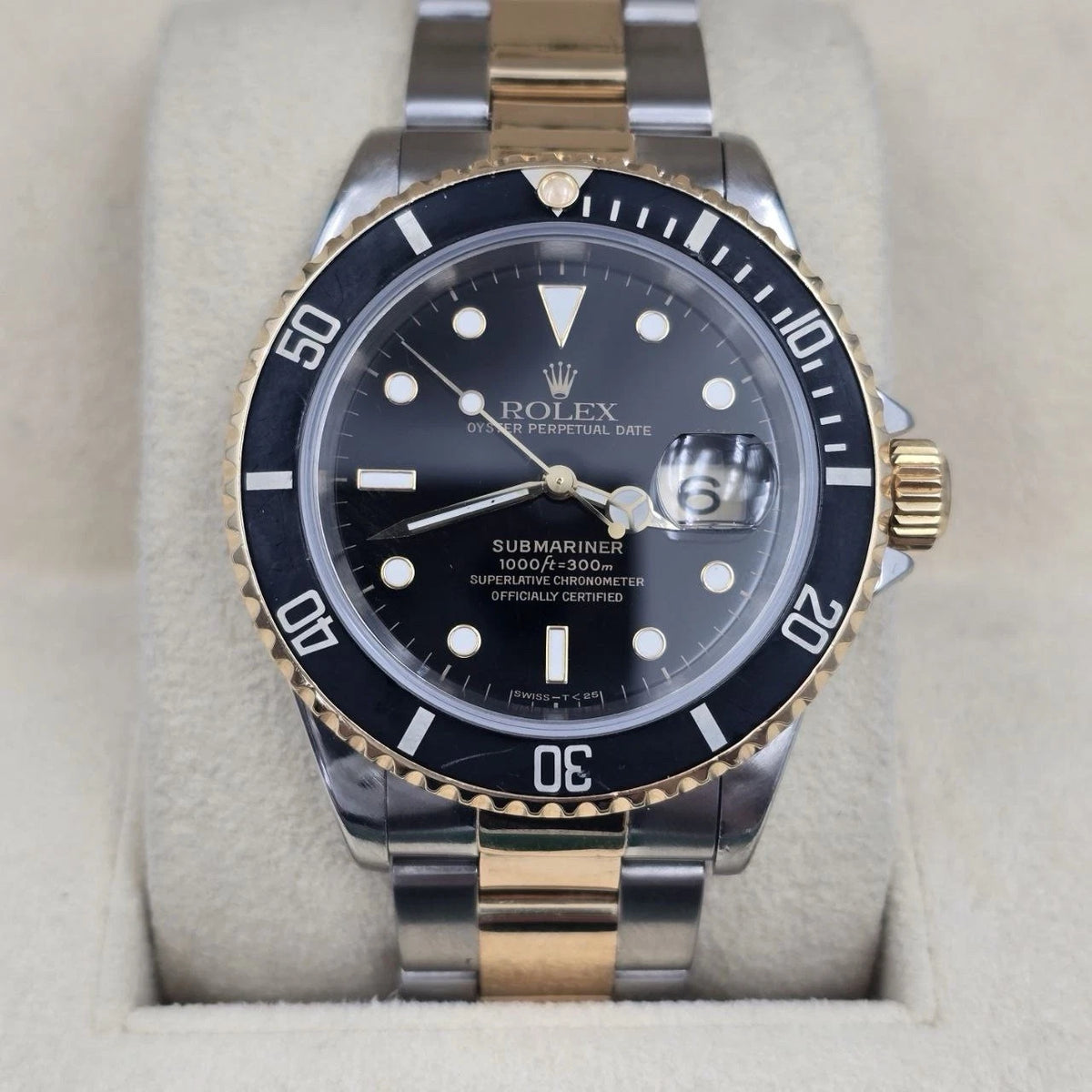 Rolex Submariner Date Black Yellow Gold Stainless Steel 40mm Watch 16613