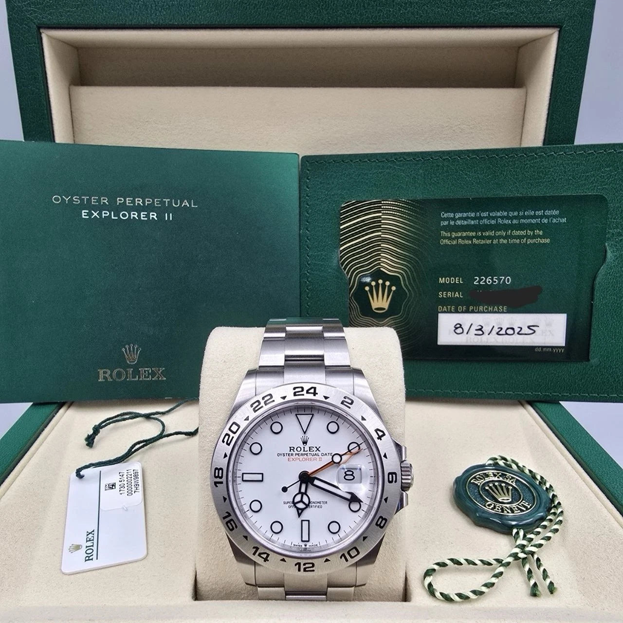 2025 PAPERS Rolex Explorer II 42mm 226570 Stainless Steel Polar White Dial BOX