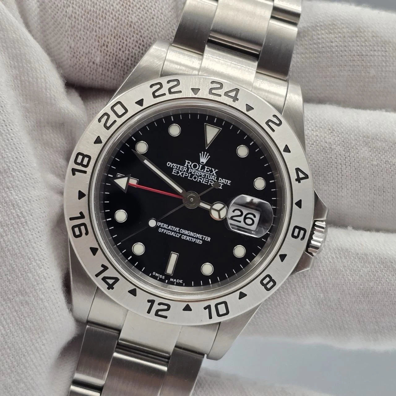 2005 Rolex Explorer II 16570 Steel Black Dial NO HOLES Automatic Date Watch 40MM