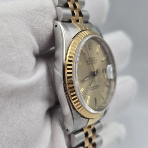 PAPERS Rolex Datejust 36mm Champagne Stick Dial Two Tone 18K Jubilee 16233