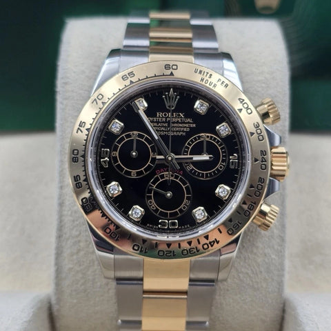 2021 PAPERS Rolex Daytona Black Diamond Dial 18K Yellow Gold Steel 116503 BOX