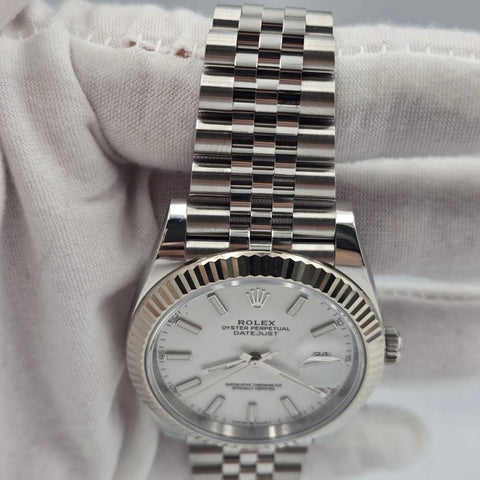 2026 PAPERS Rolex Datejust 41mm Steel Jubilee White Stick Dial 126334 BOX