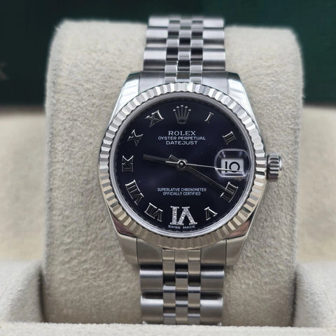 2018 PAPERS Rolex Datejust 31mm Purple Roman Diamond 6 Dial Jubilee 178274 BOX
