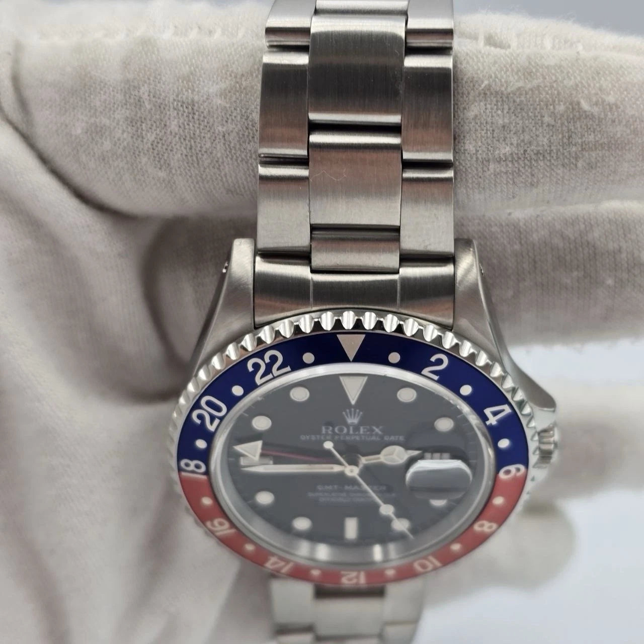 PAPERS Rolex GMT-Master II Pepsi 16710 Oyster Faded Bezel Watch 40mm BOX