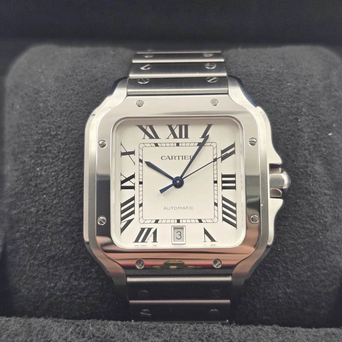 2025 PAPERS Cartier Santos de Cartier Steel Large White Dial WSSA0018 BOX