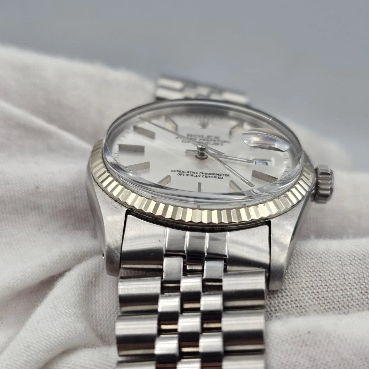 Rolex Datejust 36mm Oyster Perpetual 18k White Gold Steel Silver Dial 16014