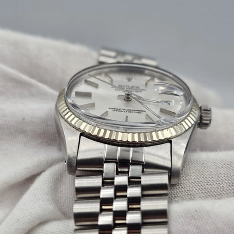 Rolex Datejust 36mm Oyster Perpetual 18k White Gold Steel Silver Dial 16014