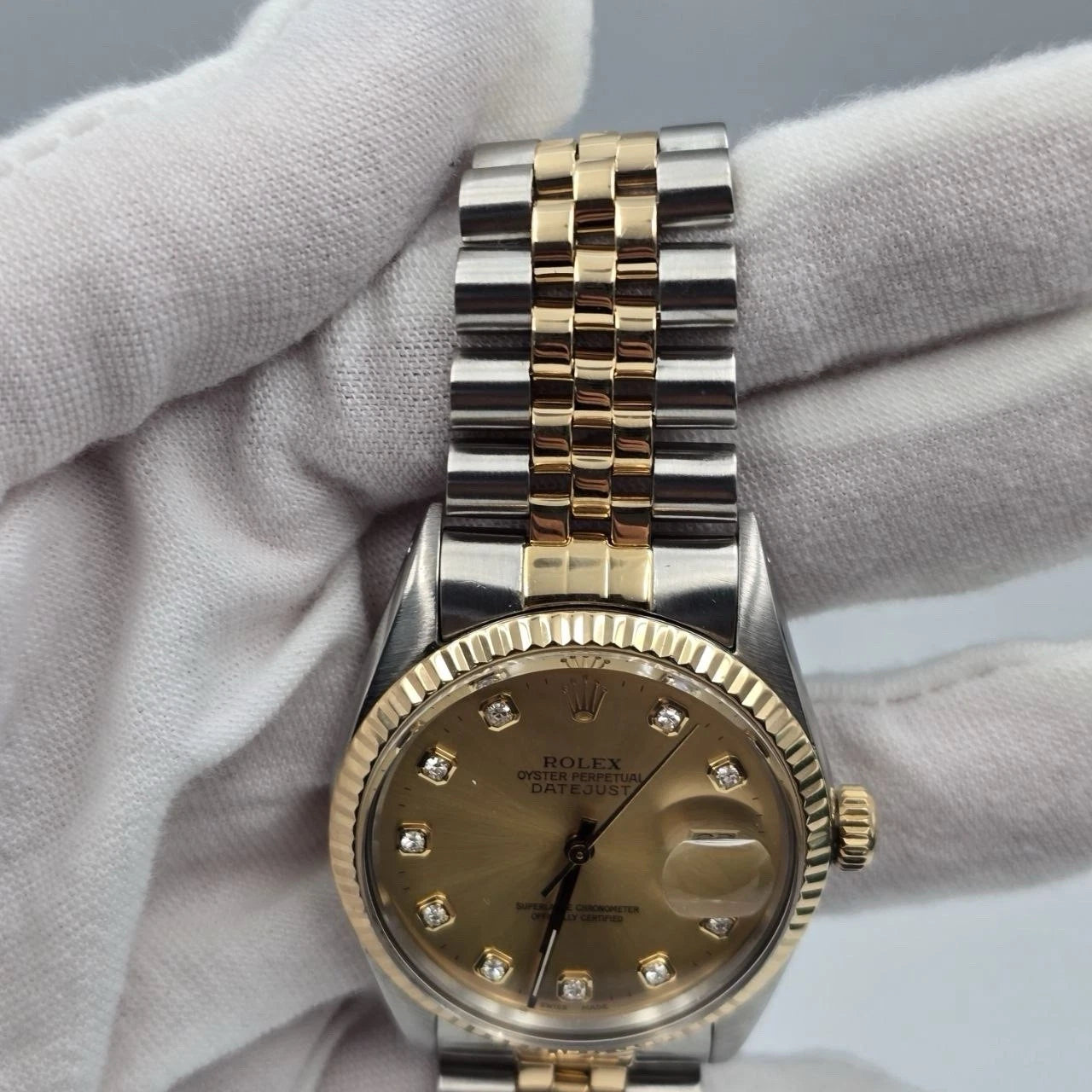Rolex Datejust Champagne Diamond Two-Tone Yellow Gold Jubilee 16013 36mm Watch