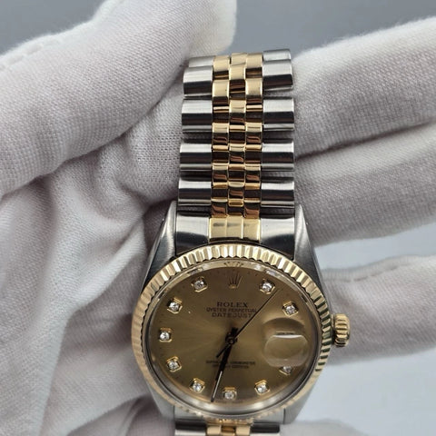 Rolex Datejust Champagne Diamond Two-Tone Yellow Gold Jubilee 16013 36mm Watch