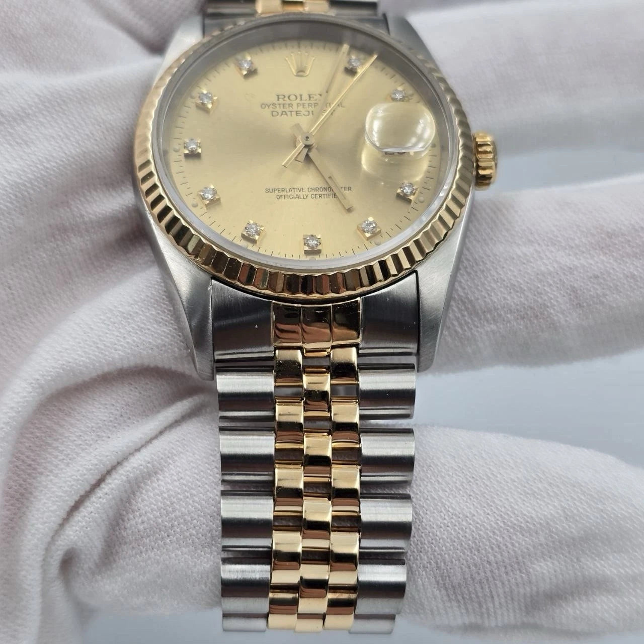 Rolex Datejust 36mm Champagne Diamond Dial Two Tone Jubilee 16233