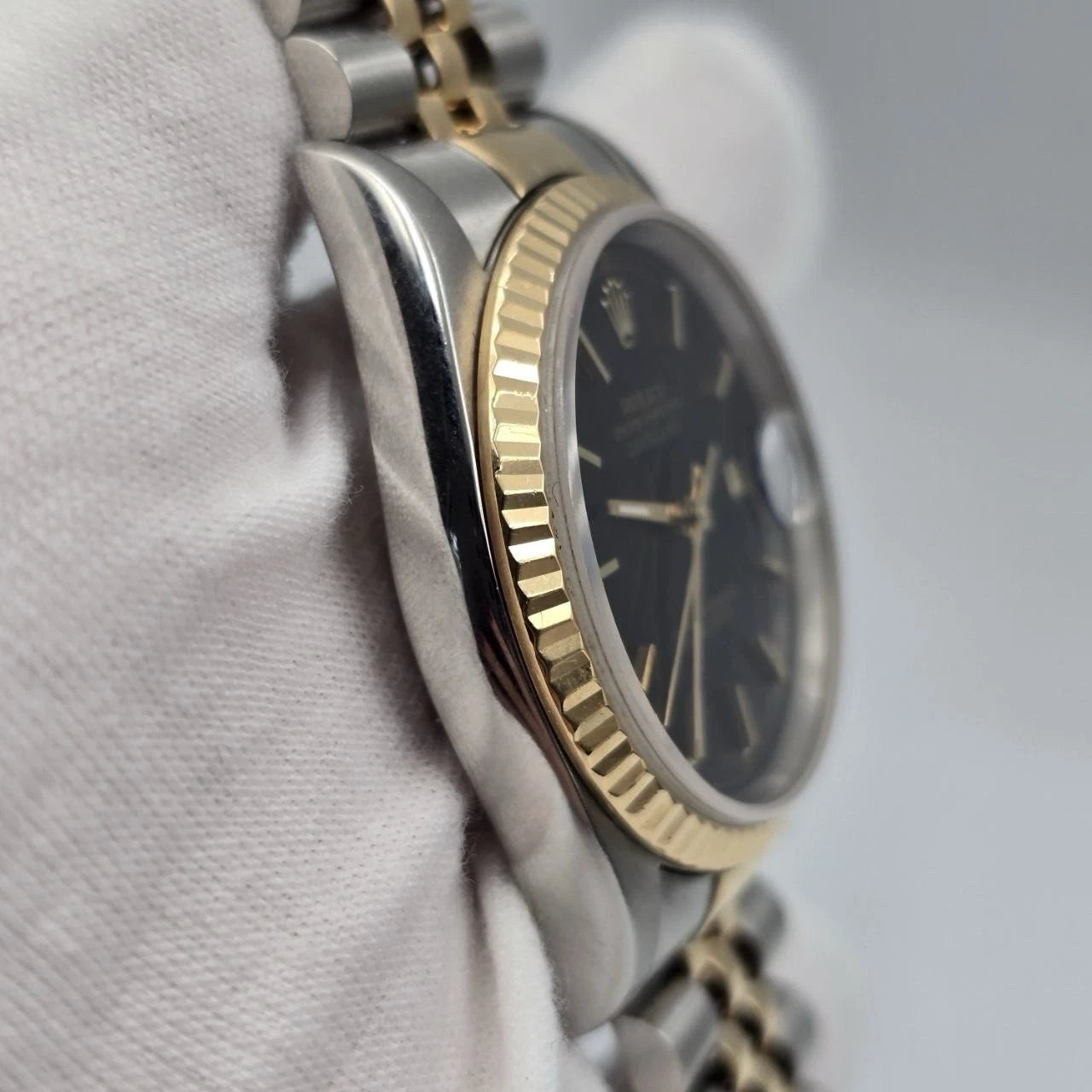 Rolex Datejust 36mm Black Stick Roman Two Tone 18K Yellow Gold Jubilee 16233